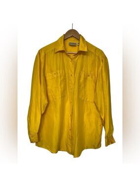 Vintage Yellow Silk Button Up Shirt Oversized Small